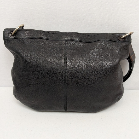 Vtg Brighton Purse Leather Black Embossed Croc Trim Shoulder Bag Fold Over - Picture 6 of 12